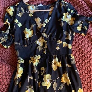 Black yellow floral midi dress. SHEIN size M